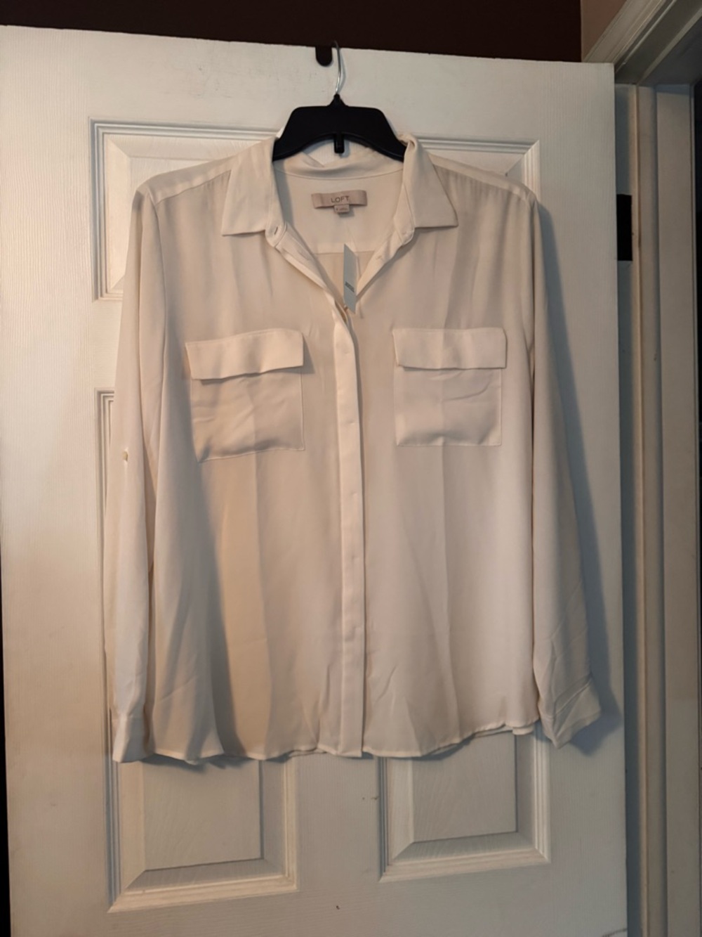 LOFT White Button-Up Pocket Blouse
